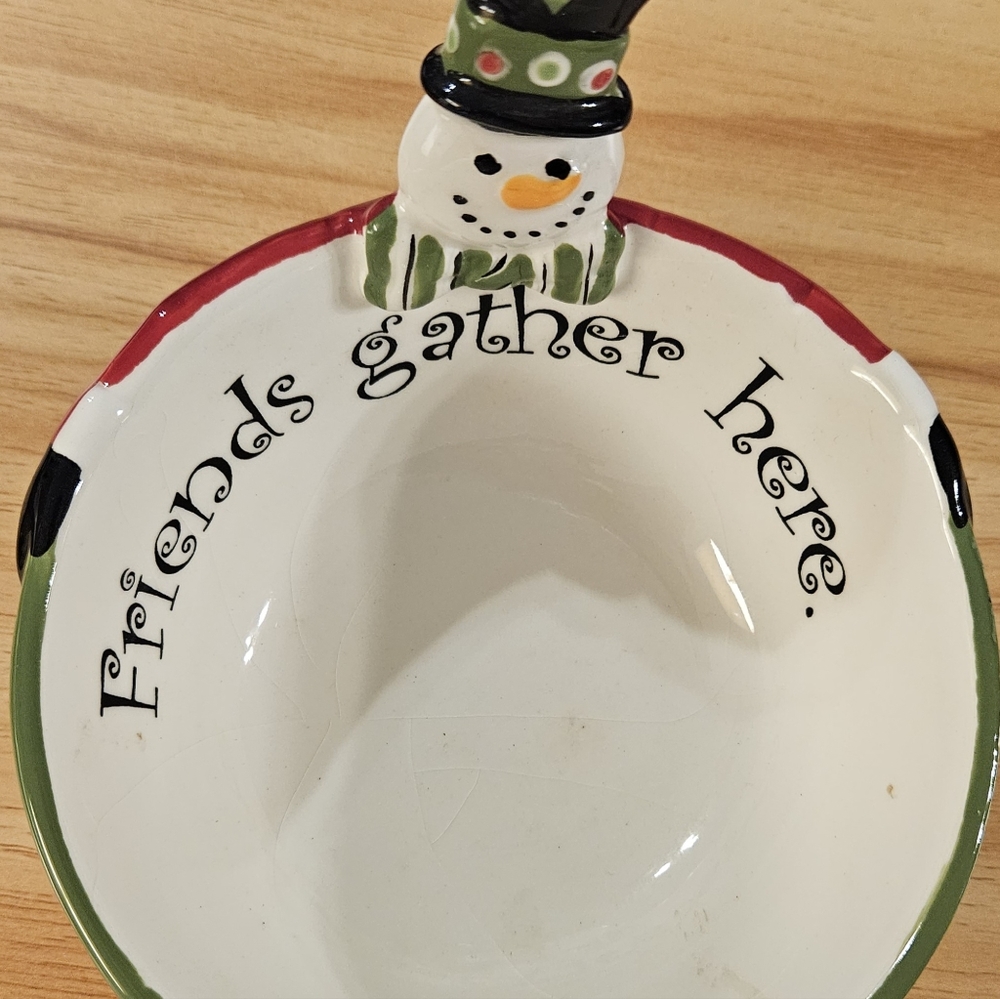 Fitz & Floyd Holiday Serveware, "Friends Gather Here" Ceramic Snowman Plate